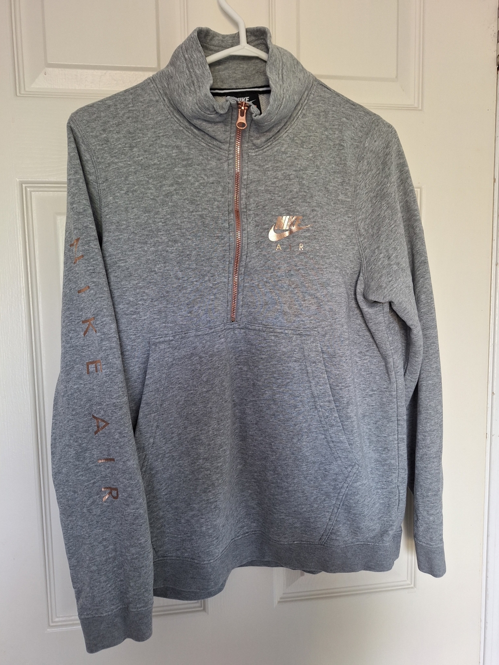 Nike Gray Quarter-Zip Pullover with Metallic Rose Gold Logo